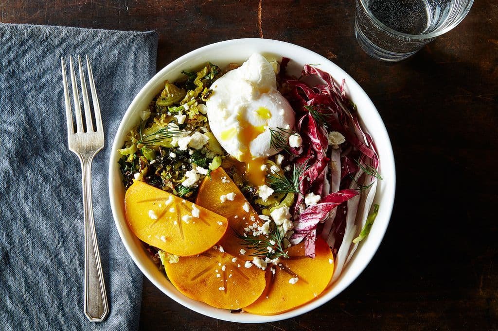 Fresh grain bowl with golden beets and burrata